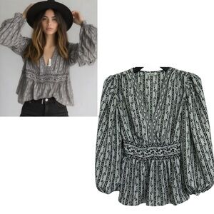 MAX STUDIO NWT Boho Floral Balloon Sleeve Peplum Top XS